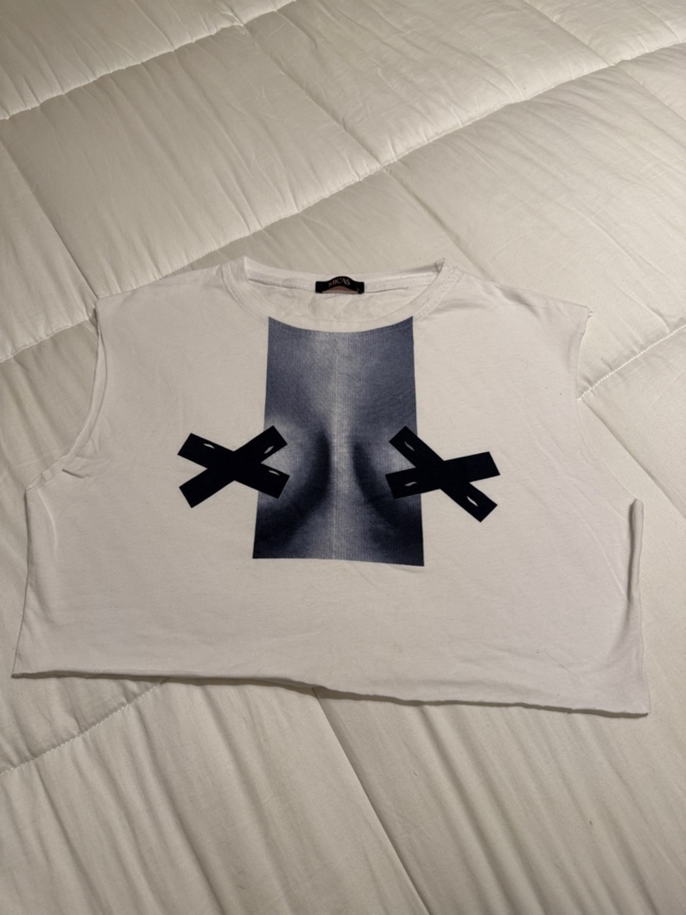 Micas crop Graphic Women's Tank Top - White with Black Print